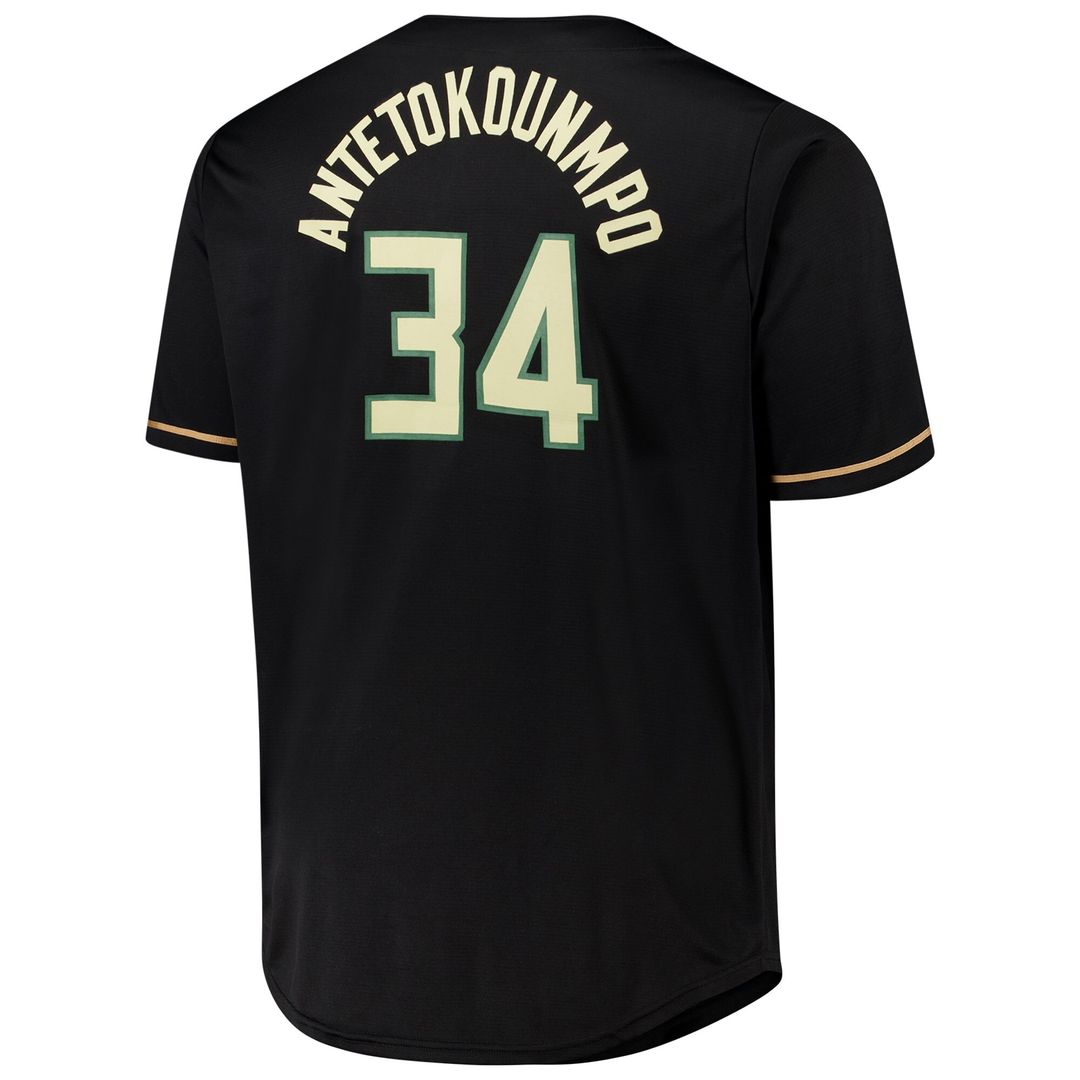 Giannis Antetokounmpo Milwaukee Bucks Profile Big & Tall Name & Number Button-Up Jersey - Black Official NBA Team Apparel Basketball Fan Gear