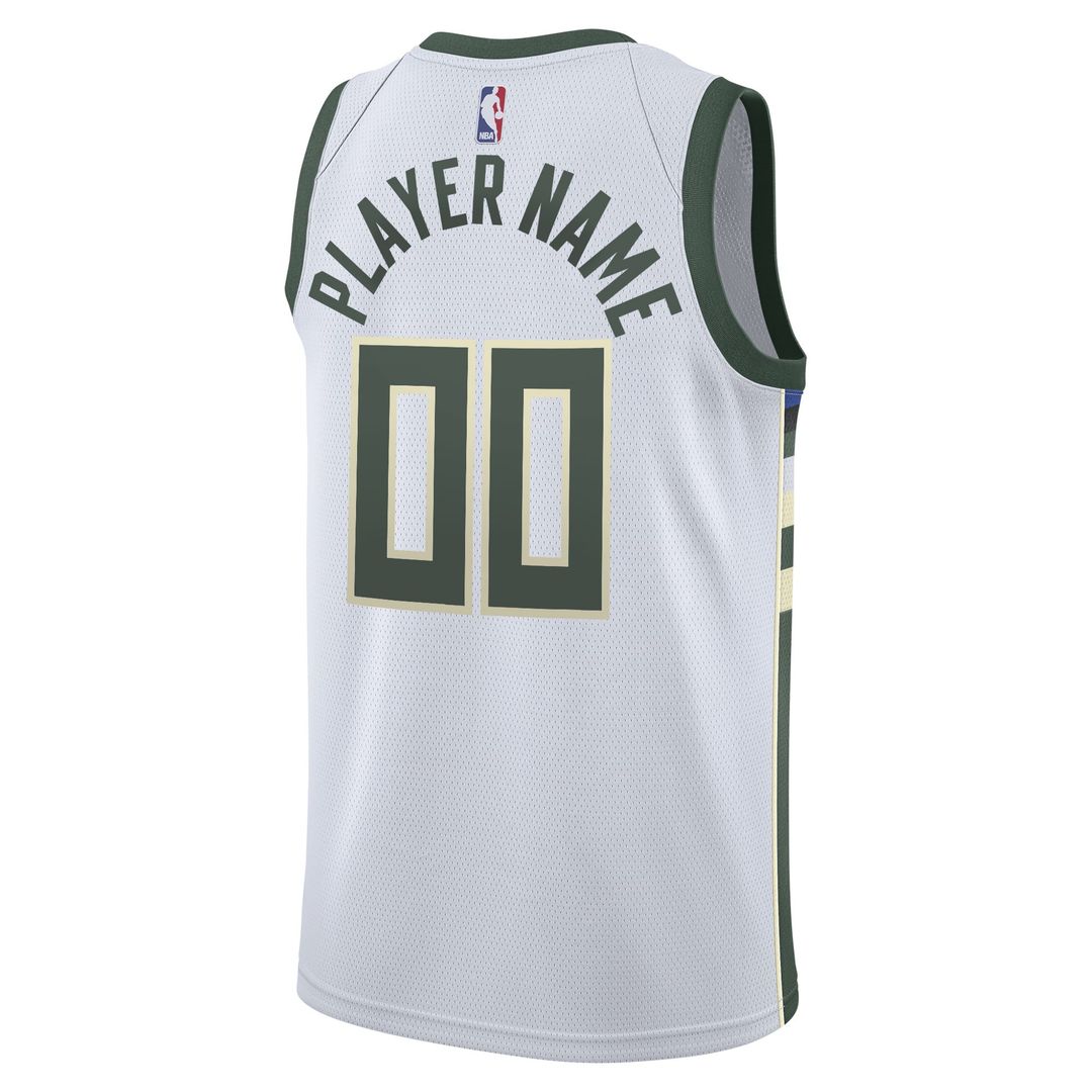 Milwaukee Bucks Nike 2020/21 Swingman Custom Jersey - Association Edition - White Official NBA Team Apparel Basketball Fan Gear