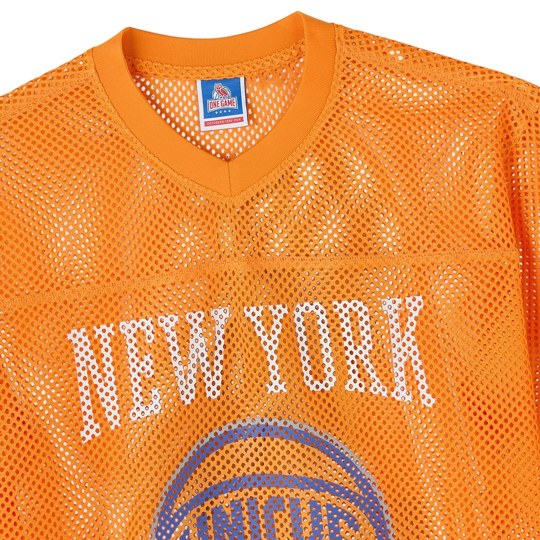 New York Knicks OVO x NBA Mesh Football Fashion Jersey - Orange Official NBA Team Apparel Basketball Fan Gear