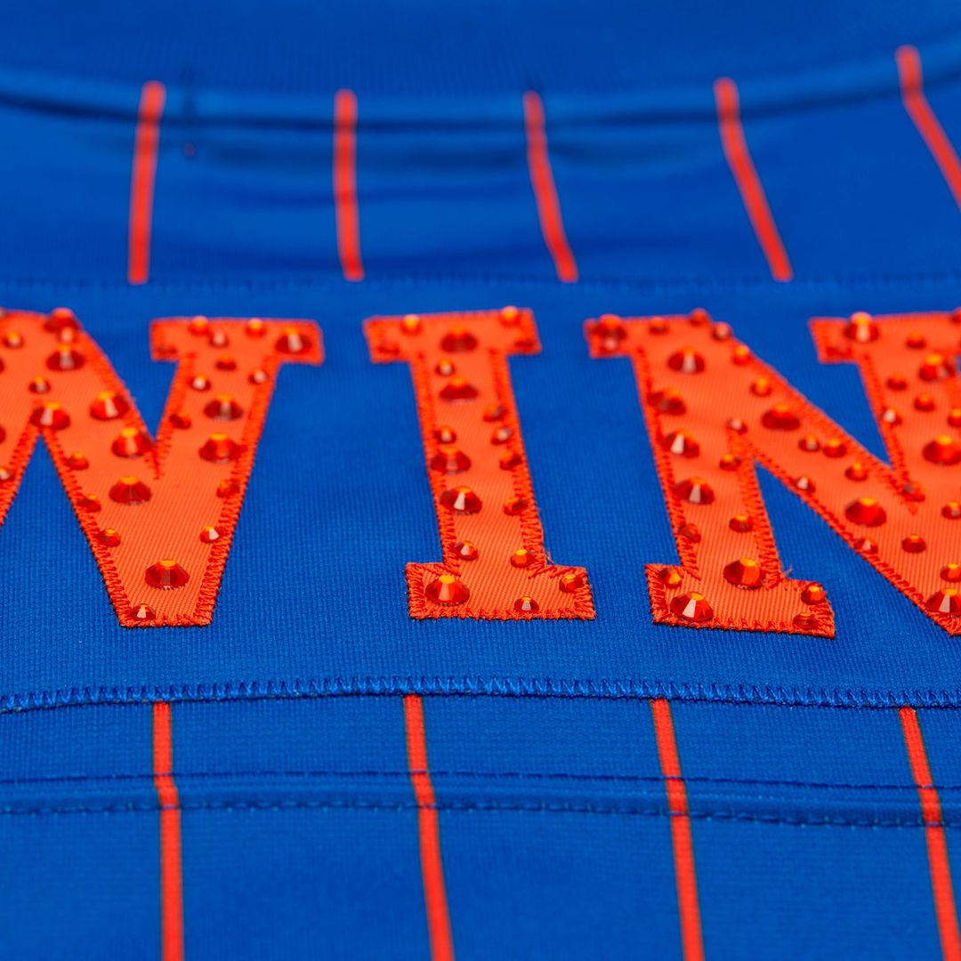 Patrick Ewing New York Knicks Mitchell & Ness x DANNIJO Women's Name & Number Cropped Football Jersey - Blue Official NBA Team Apparel Basketball Fan