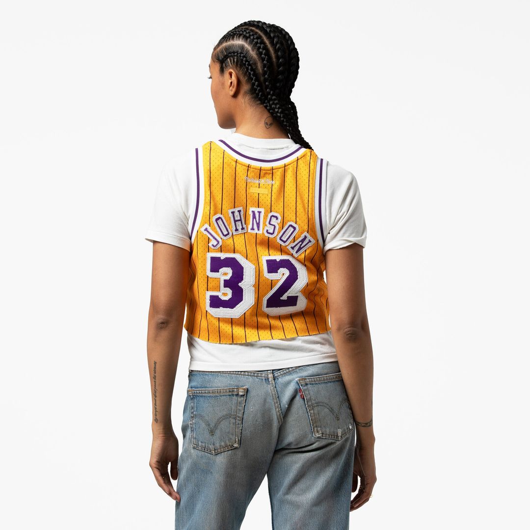 Magic Johnson Los Angeles Lakers Mitchell & Ness x DANNIJO Women's Fashion Cropped Basketball Jersey - Yellow Official NBA Team Apparel Basketball Fan