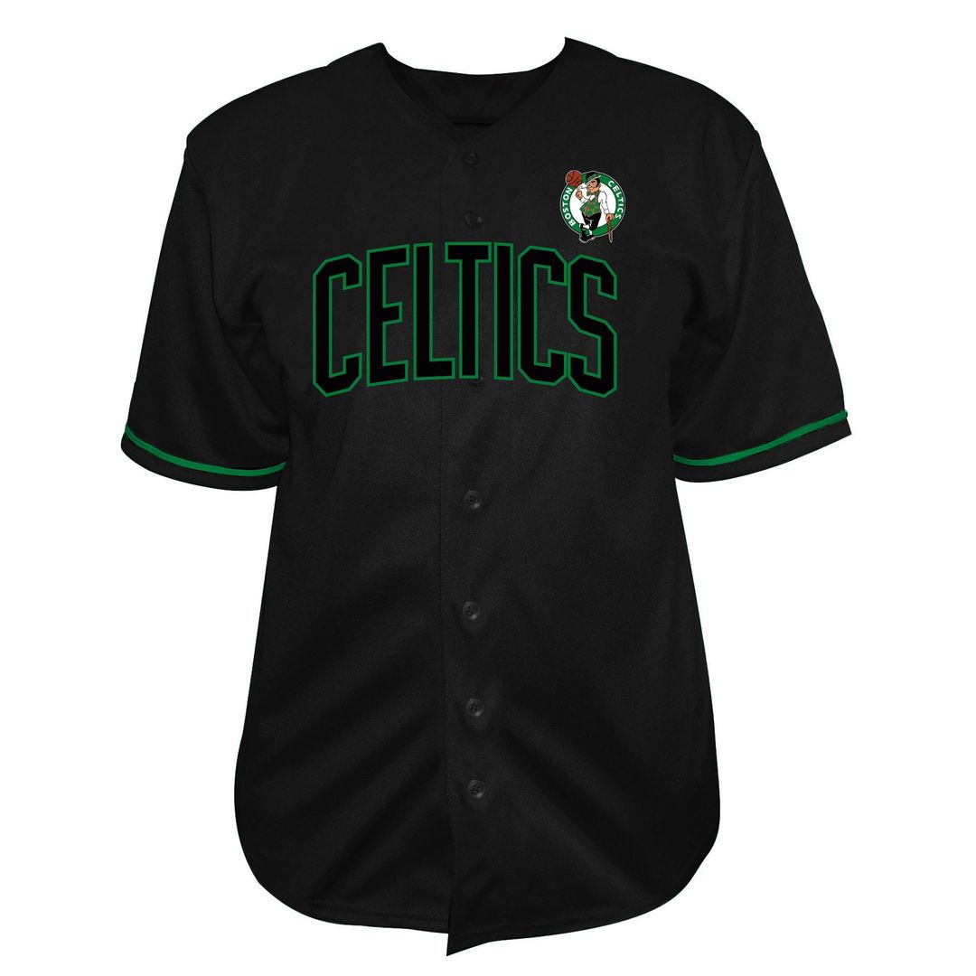 Boston Celtics Fanatics Big & Tall Pop Full-Button Baseball Jersey - Black Official NBA Team Apparel Basketball Fan Gear