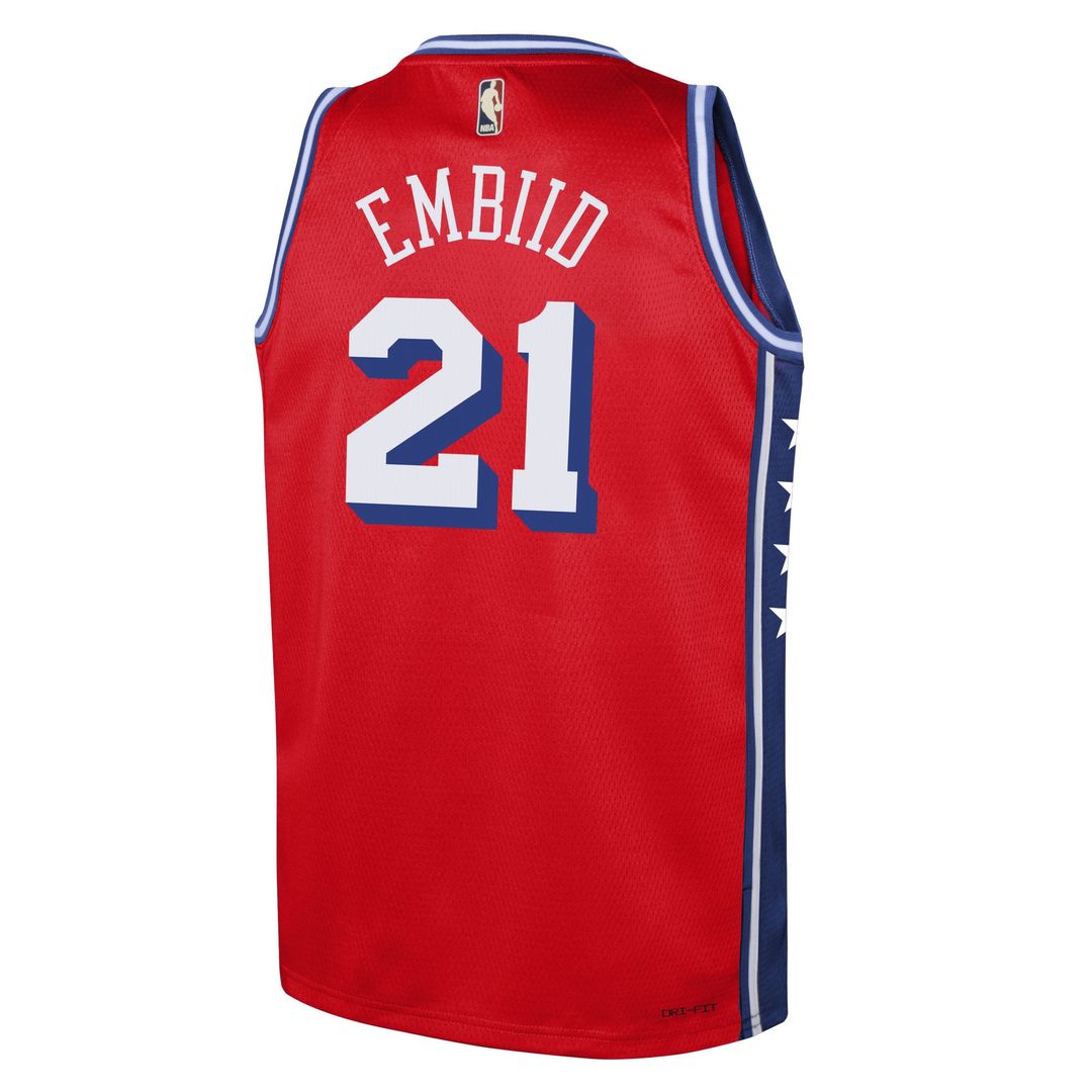 Joel Embiid Philadelphia 76ers Jordan Brand Youth Swingman Jersey - Statement Edition - Red Official NBA Team Apparel Basketball Fan Gear