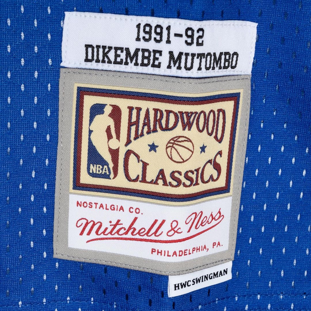 Dikembe Mutombo Denver Nuggets Mitchell & Ness Hardwood Classics 1991/92 Split Swingman Jersey - Royal/Gold Official NBA Team Apparel Basketball Fan G