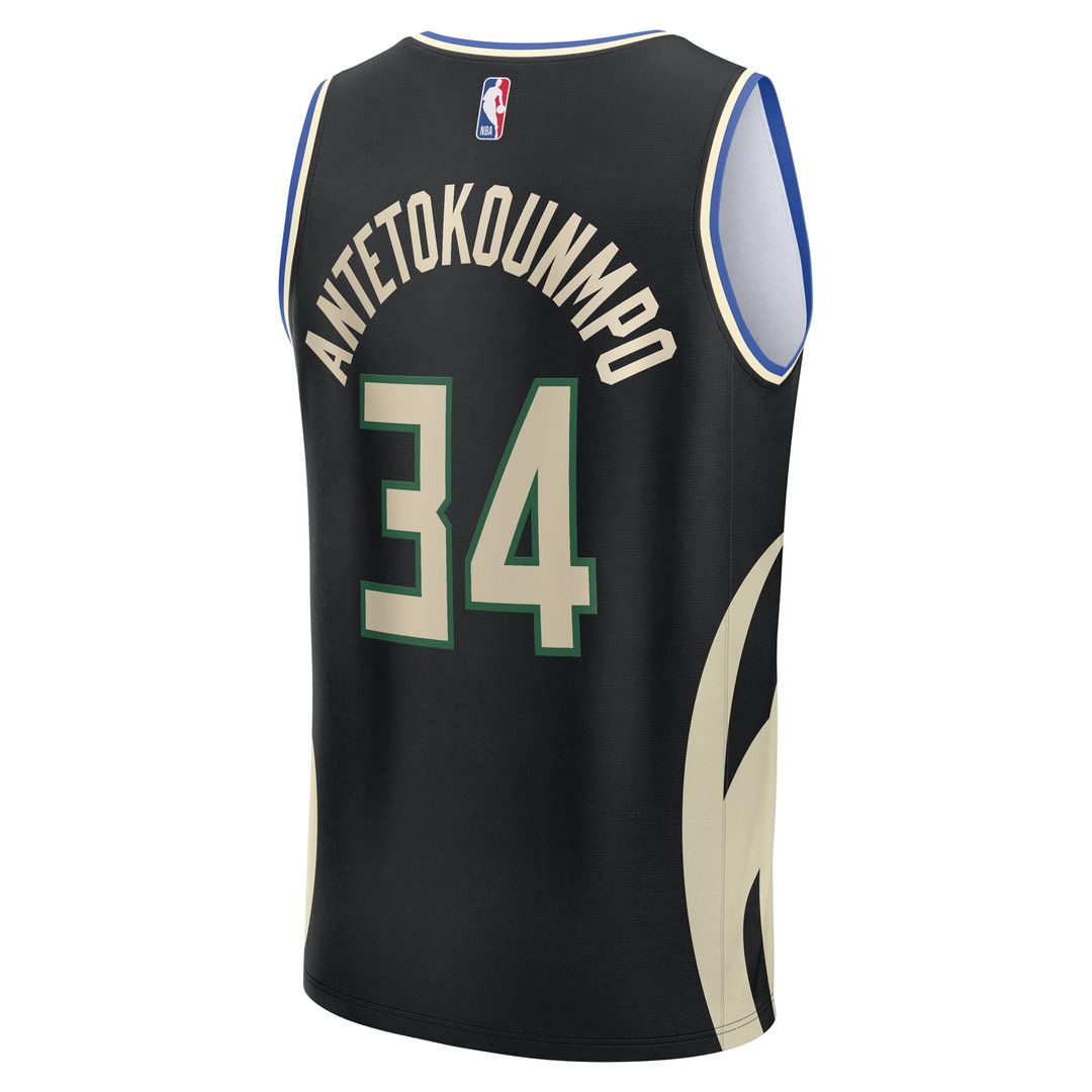 Giannis Antetokounmpo Milwaukee Bucks Fanatics Youth Fast Break Replica Player Jersey - Statement Edition - Black Official NBA Team Apparel Basketball