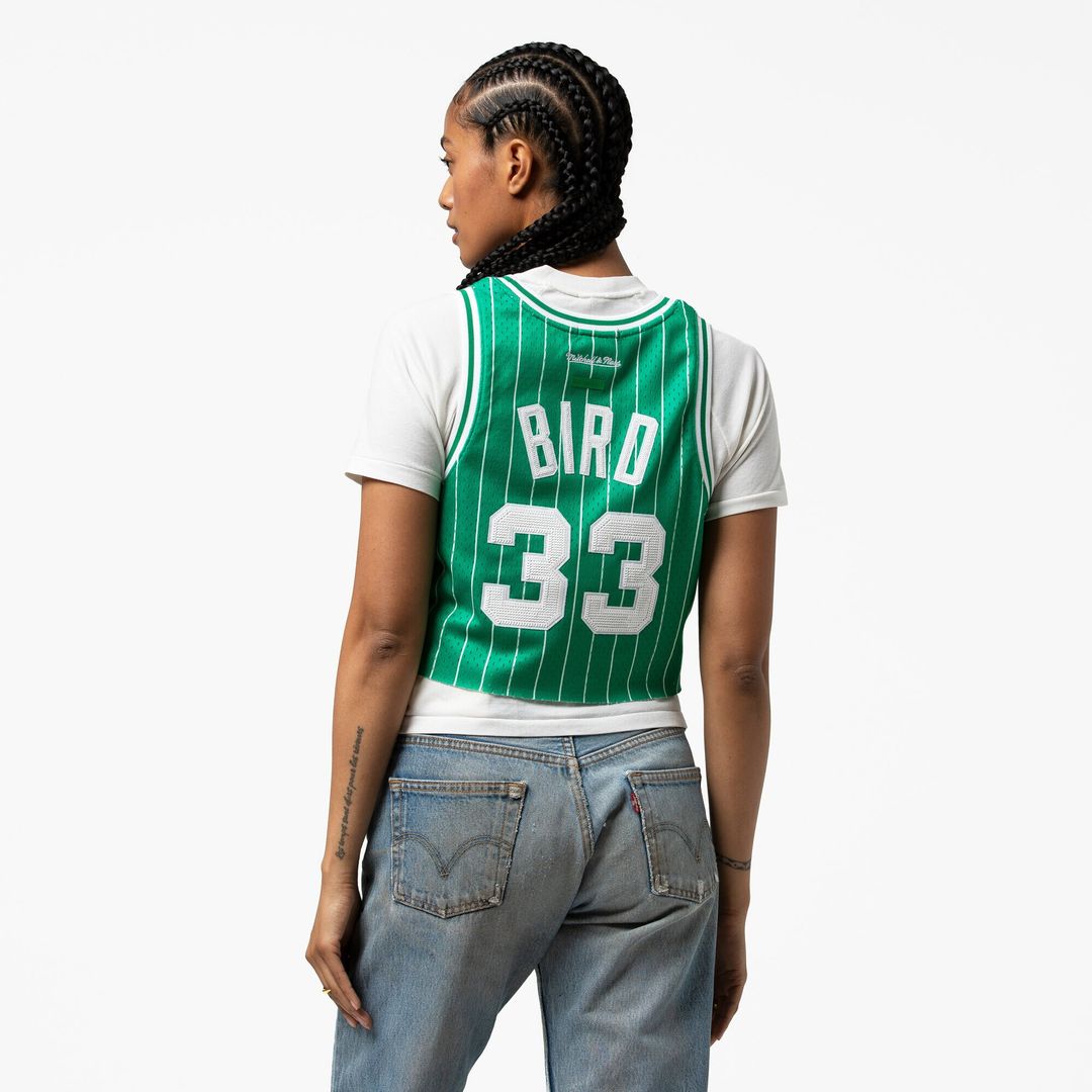 Larry Bird Boston Celtics Mitchell & Ness x DANNIJO Women's Fashion Cropped Basketball Jersey - Kelly Green Official NBA Team Apparel Basketball Fan G