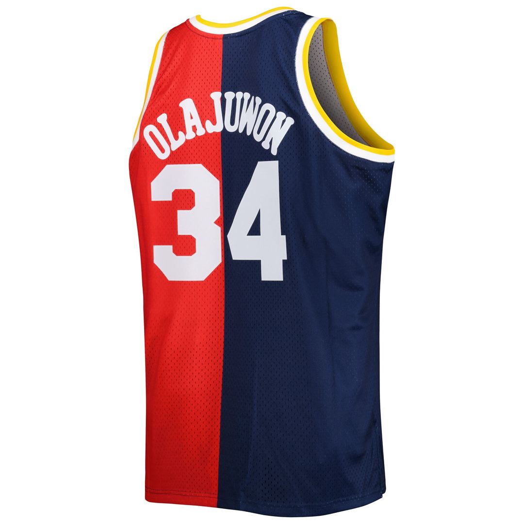 Hakeem Olajuwon Houston Rockets Mitchell & Ness Big & Tall Hardwood Classics 1993/94 Split Swingman Jersey - Navy/Red Official NBA Team Apparel Basket