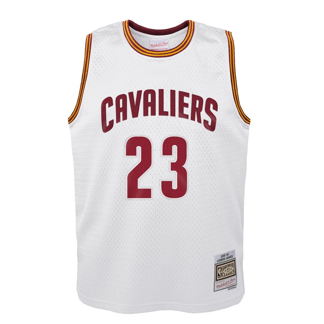 LeBron James Cleveland Cavaliers Mitchell & Ness Youth 2015-16 Hardwood Classics Swingman Throwback Home Jersey - White Official NBA Team Apparel Bask