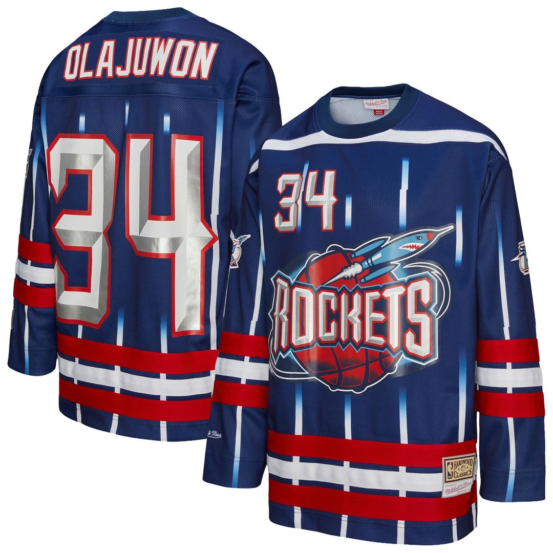 Hakeem Olajuwon Houston Rockets Mitchell & Ness Unisex Maxxed Out Fashion Hockey Jersey - Navy Official NBA Team Apparel Basketball Fan Gear