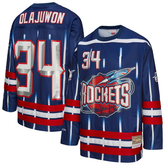 Hakeem Olajuwon Houston Rockets Mitchell & Ness Unisex Maxxed Out Fashion Hockey Jersey - Navy Official NBA Team Apparel Basketball Fan Gear