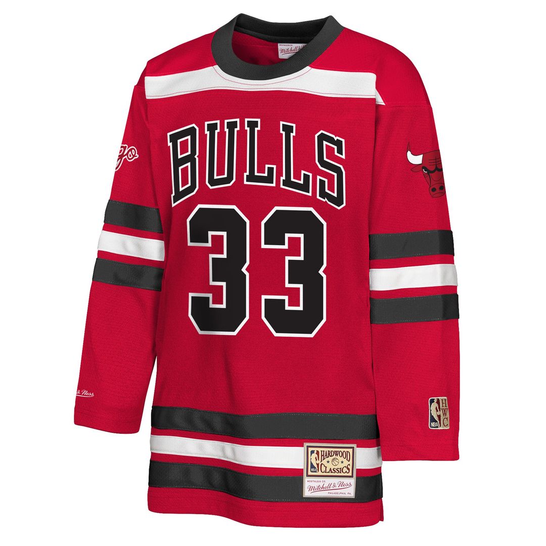 Scottie Pippen Chicago Bulls Mitchell & Ness Youth Maxxed Out 2.0 Fashion Hockey Jersey - Red Official NBA Team Apparel Basketball Fan Gear