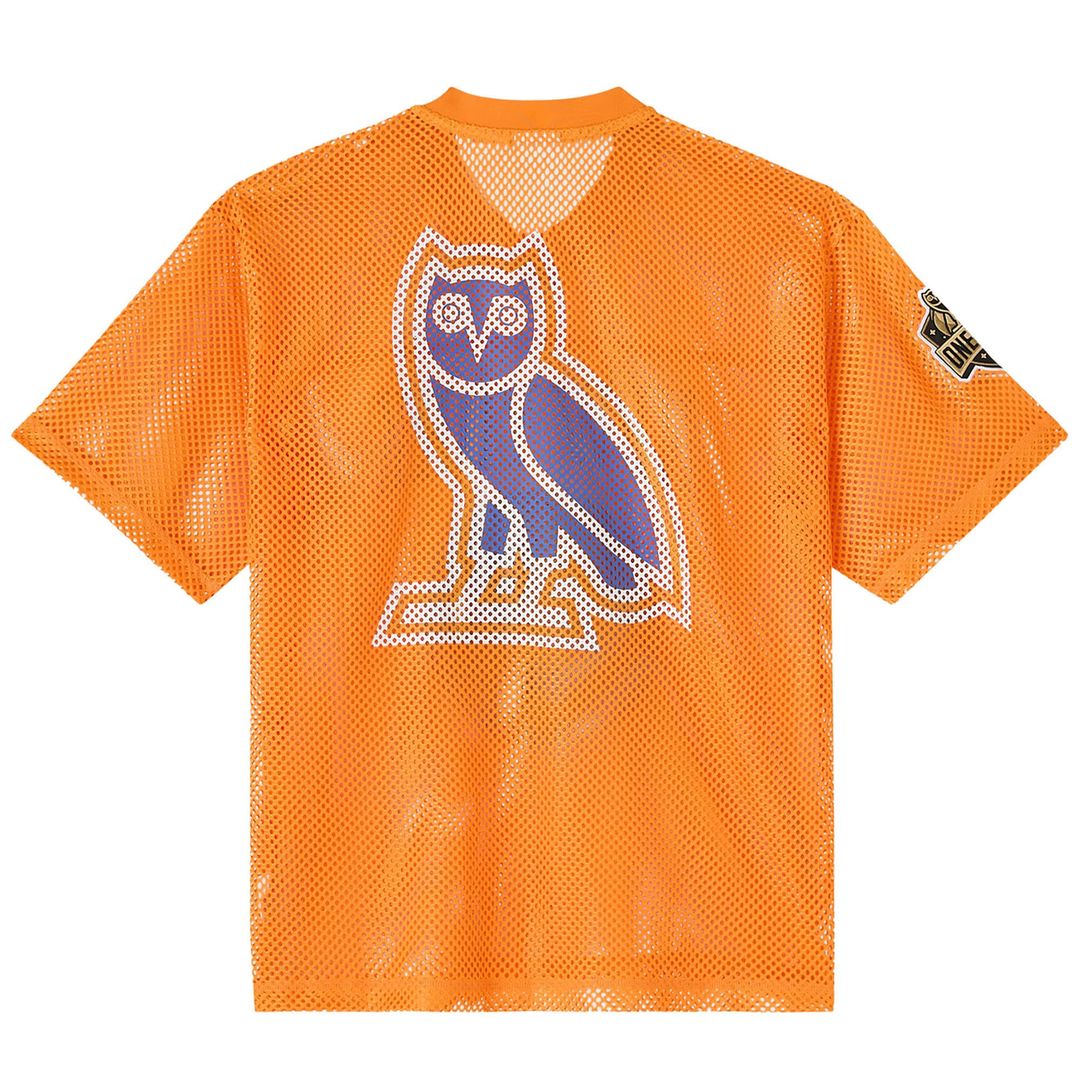New York Knicks OVO x NBA Mesh Football Fashion Jersey - Orange Official NBA Team Apparel Basketball Fan Gear