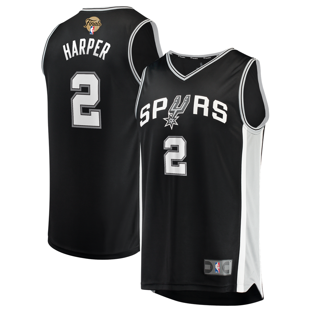 Dylan Harper San Antonio Spurs Fanatics 2026 NBA Finals Patch Fast Break Jersey - Icon Edition - Black Official NBA Team Apparel Basketball Fan Gear