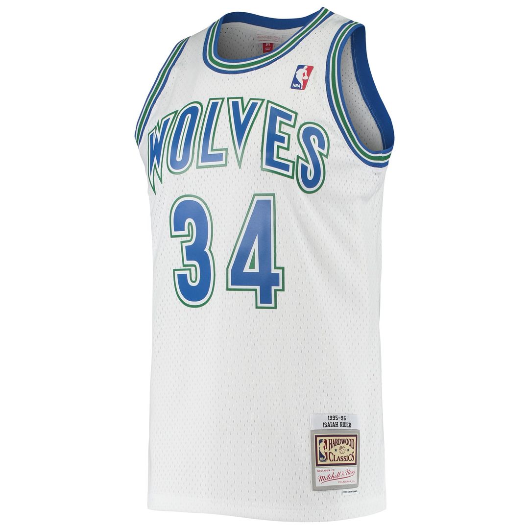 Isaiah Rider Minnesota Timberwolves Mitchell & Ness 1995/96 Hardwood Classics Swingman Jersey - White Official NBA Team Apparel Basketball Fan Gear