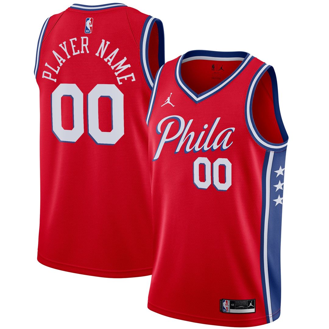 Philadelphia 76ers Jordan Brand Swingman Custom Jersey - Statement Edition - Red Official NBA Team Apparel Basketball Fan Gear