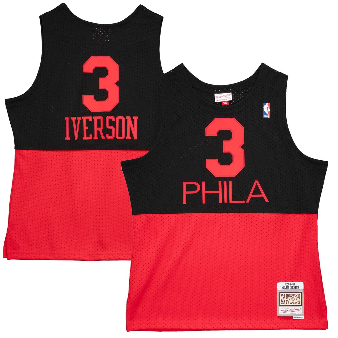 Allen Iverson Philadelphia 76ers Mitchell & Ness 2003/04 Hardwood Classics Reload 2.0 Swingman Jersey - Black Official NBA Team Apparel Basketball Fan