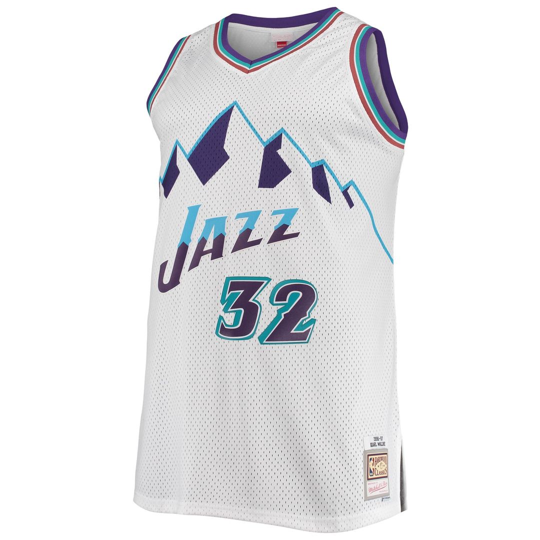 Karl Malone Utah Jazz Mitchell & Ness 1996/97 Big & Tall Hardwood Classics Swingman Jersey - White Official NBA Team Apparel Basketball Fan Gear