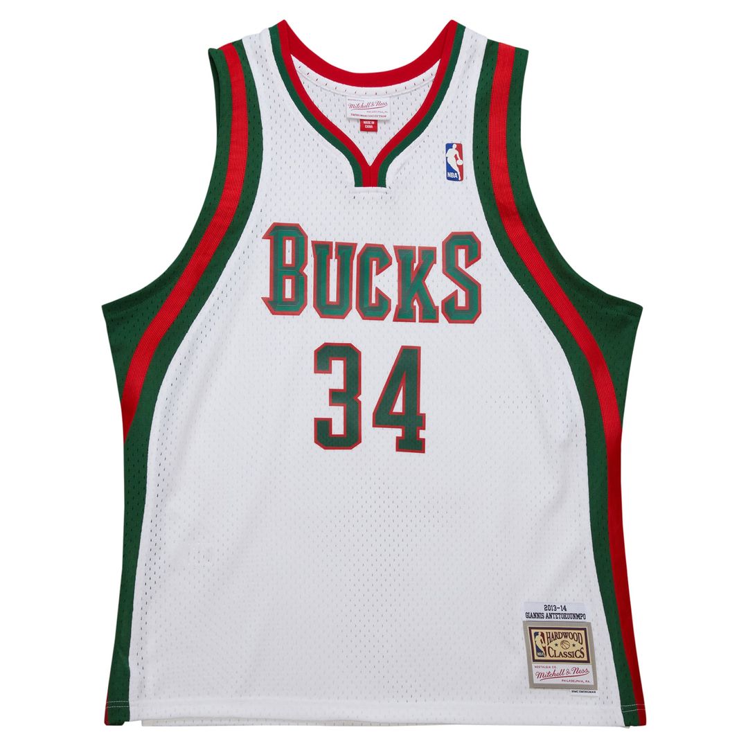 Giannis Antetokounmpo Milwaukee Bucks Mitchell & Ness 2013/14 Hardwood Classics Swingman Jersey - Hunter Green Official NBA Team Apparel Basketball Fa