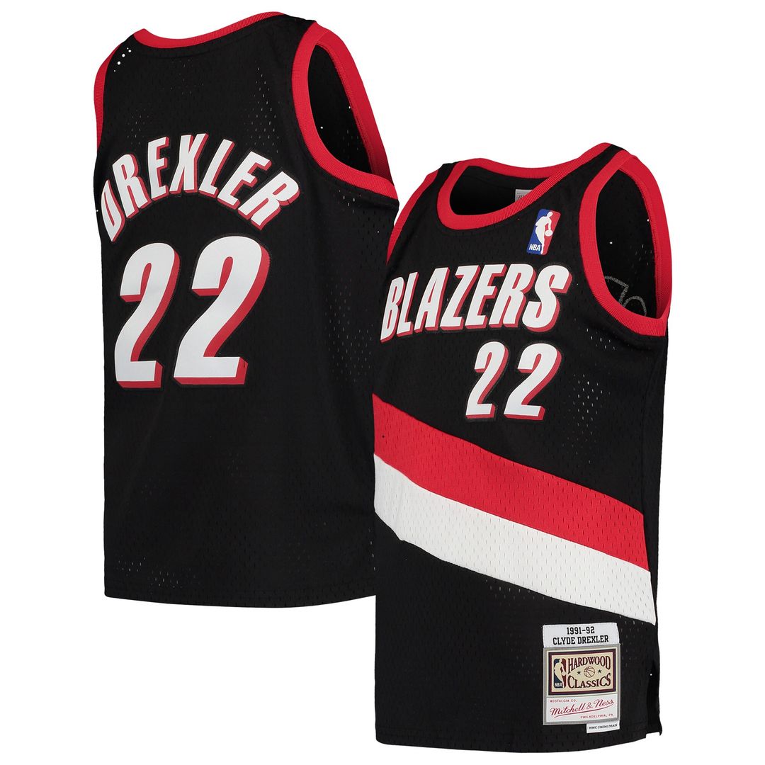Clyde Drexler Portland Trail Blazers Mitchell & Ness Youth 1991/92 Hardwood Classics Swingman Jersey - Black Official NBA Team Apparel Basketball Fan