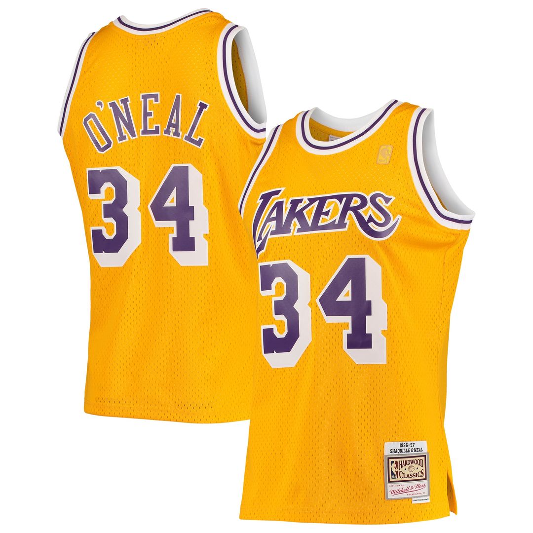 Shaquille O'Neal Los Angeles Lakers Mitchell & Ness 1996/97 Hardwood Classics Swingman Jersey - Gold Official NBA Team Apparel Basketball Fan Gear
