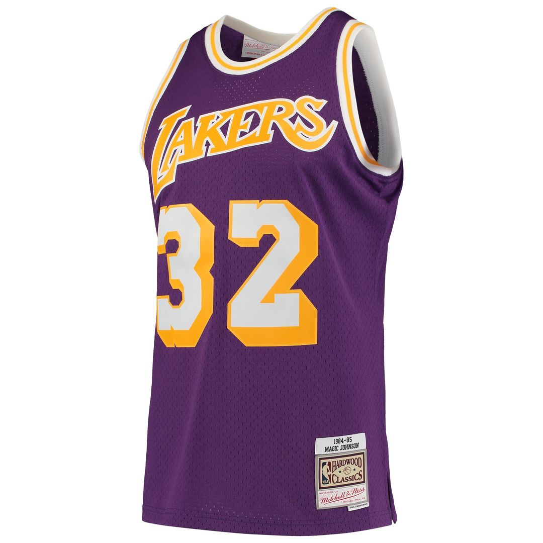 Magic Johnson Los Angeles Lakers Mitchell & Ness 1984/85 Hardwood Classics Swingman Jersey - Purple Official NBA Team Apparel Basketball Fan Gear