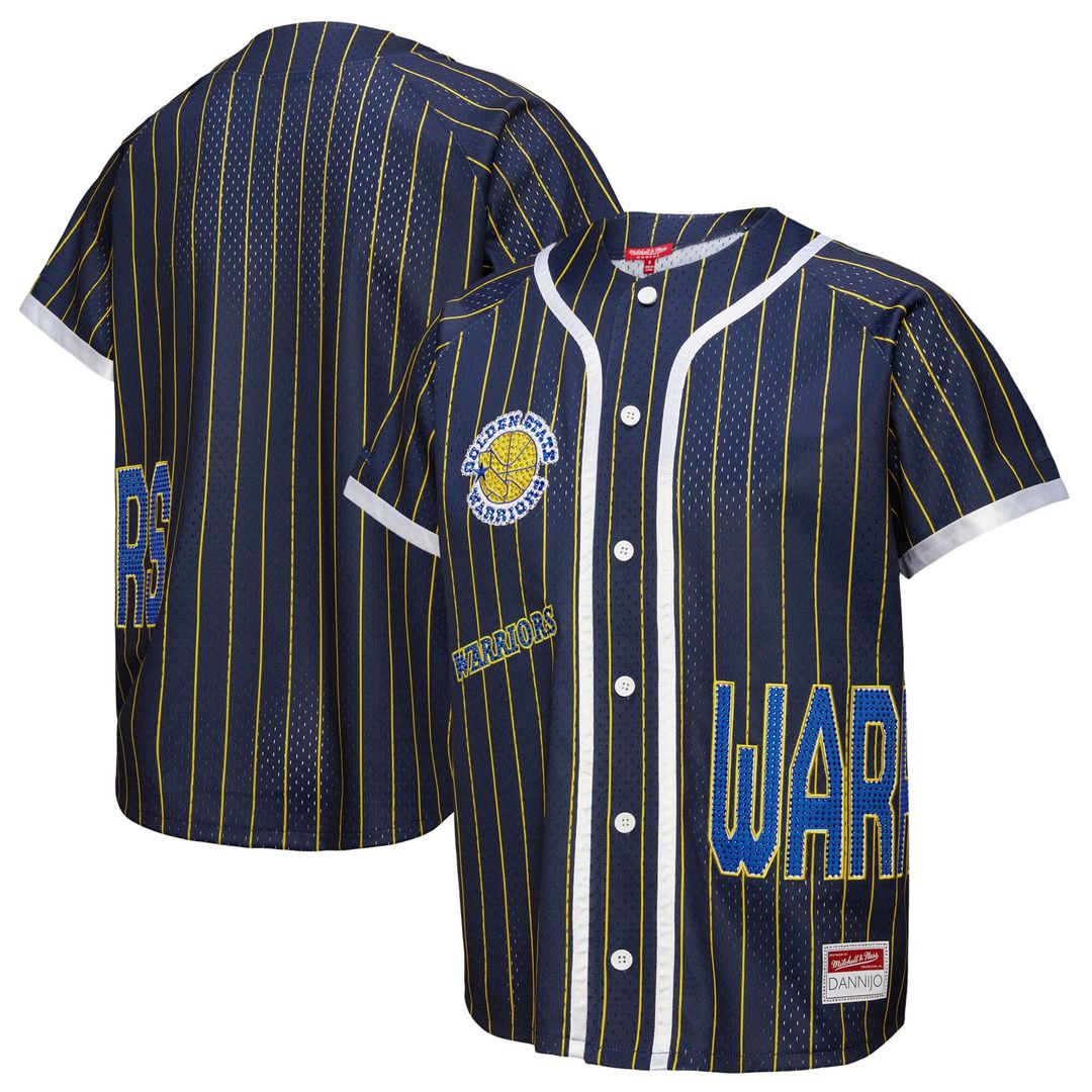 Golden State Warriors Mitchell & Ness x DANNIJO Women's Fashion Baseball Jersey - Blue Official NBA Team Apparel Basketball Fan Gear