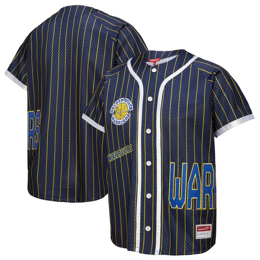 Golden State Warriors Mitchell & Ness x DANNIJO Women's Fashion Baseball Jersey - Blue Official NBA Team Apparel Basketball Fan Gear