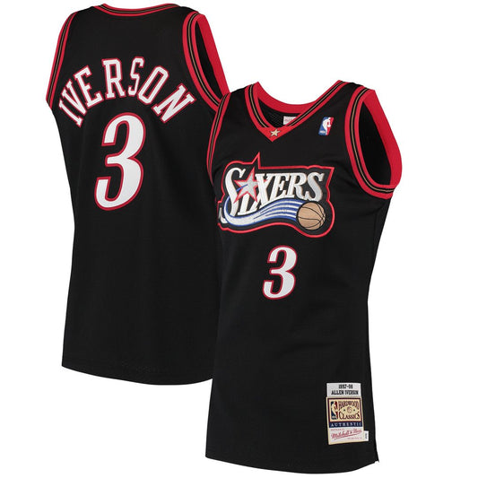 Allen Iverson Philadelphia 76ers Mitchell & Ness 1997/98 Hardwood Classics Authentic Jersey - Black Official NBA Team Apparel Basketball Fan Gear