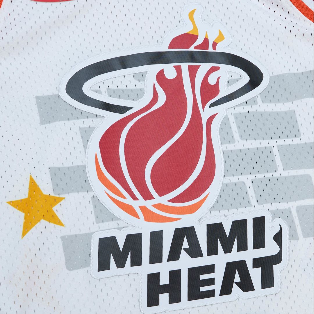 Miami Heat Mitchell & Ness x Tats Cru Hardwood Classics Fashion Jersey - White Official NBA Team Apparel Basketball Fan Gear