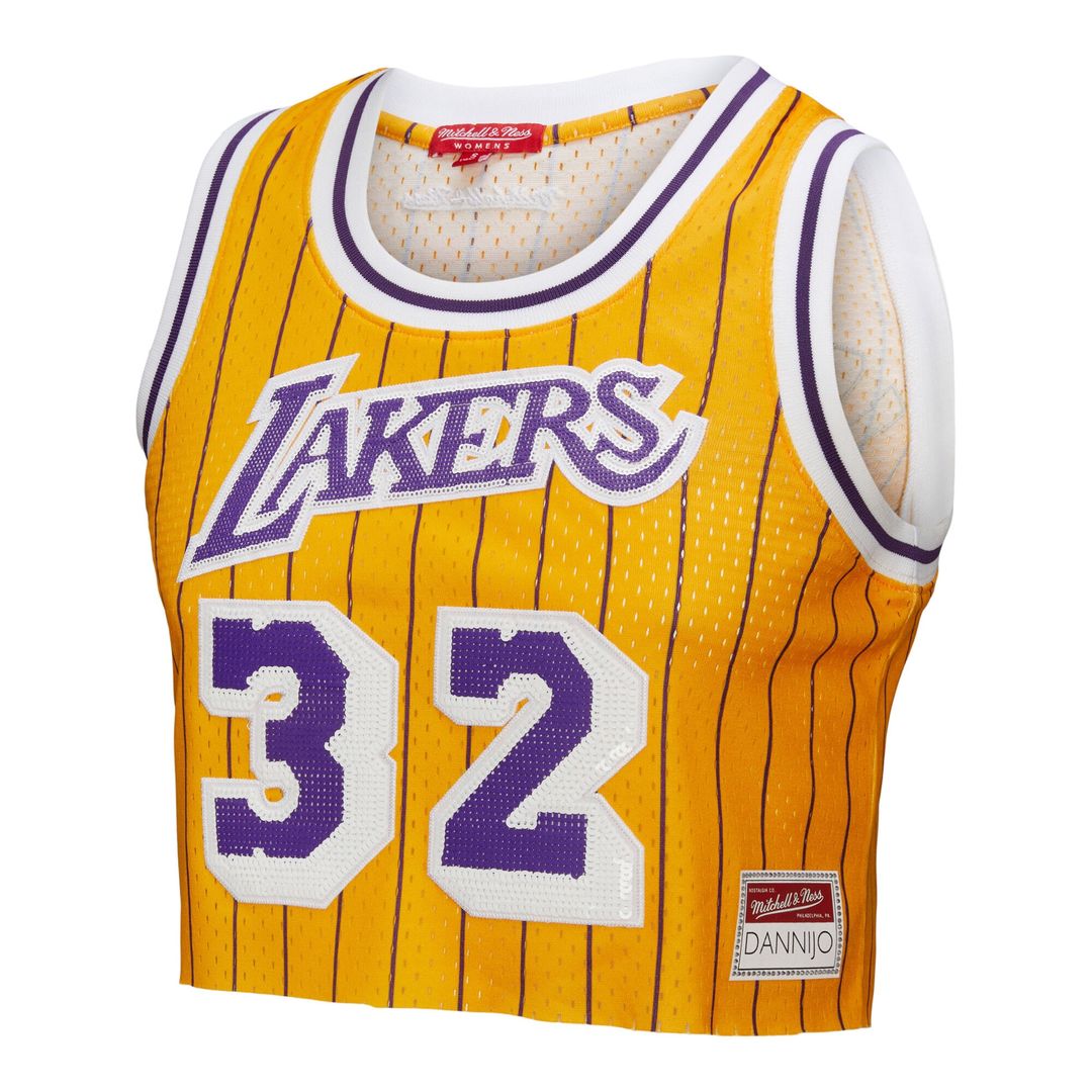 Magic Johnson Los Angeles Lakers Mitchell & Ness x DANNIJO Women's Fashion Cropped Basketball Jersey - Yellow Official NBA Team Apparel Basketball Fan