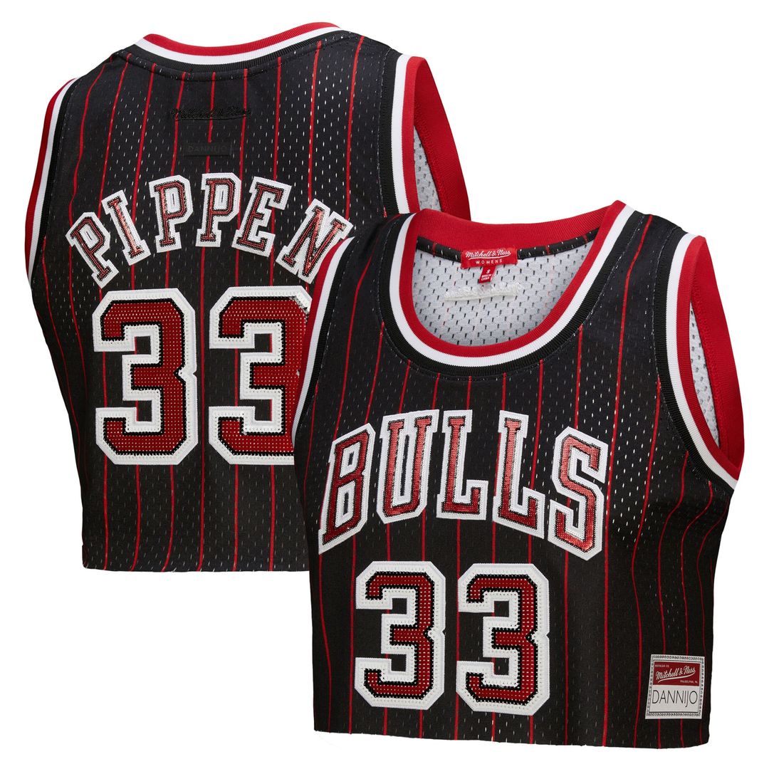 Scottie Pippen Chicago Bulls Mitchell & Ness x DANNIJO Women's Fashion Cropped Basketball Jersey - Black Official NBA Team Apparel Basketball Fan Gear