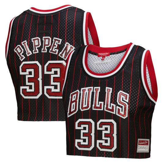 Scottie Pippen Chicago Bulls Mitchell & Ness x DANNIJO Women's Fashion Cropped Basketball Jersey - Black Official NBA Team Apparel Basketball Fan Gear
