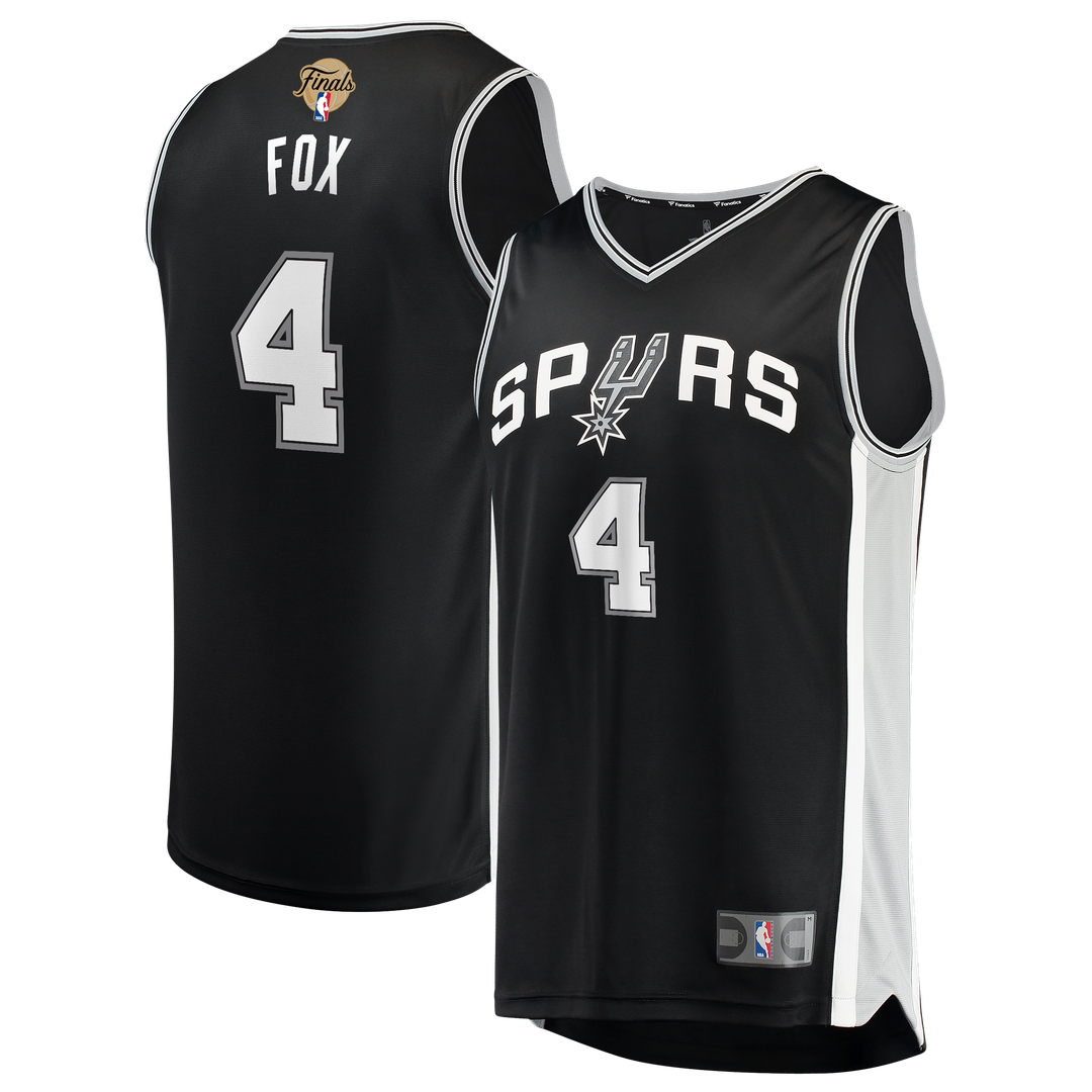 De'Aaron Fox San Antonio Spurs Fanatics 2026 NBA Finals Patch Fast Break Jersey - Icon Edition - Black Official NBA Team Apparel Basketball Fan Gear