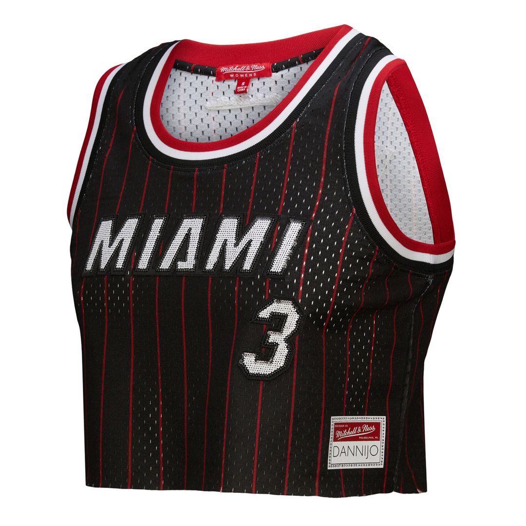 Dwyane Wade Miami Heat Mitchell & Ness x DANNIJO Women's Fashion Cropped Basketball Jersey - Black Official NBA Team Apparel Basketball Fan Gear