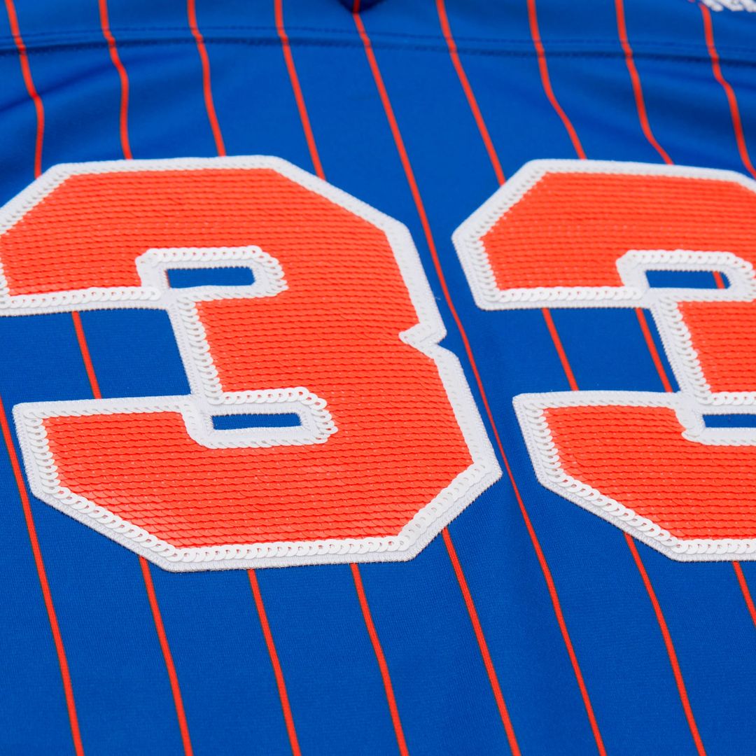 Patrick Ewing New York Knicks Mitchell & Ness x DANNIJO Women's Name & Number Cropped Football Jersey - Blue Official NBA Team Apparel Basketball Fan