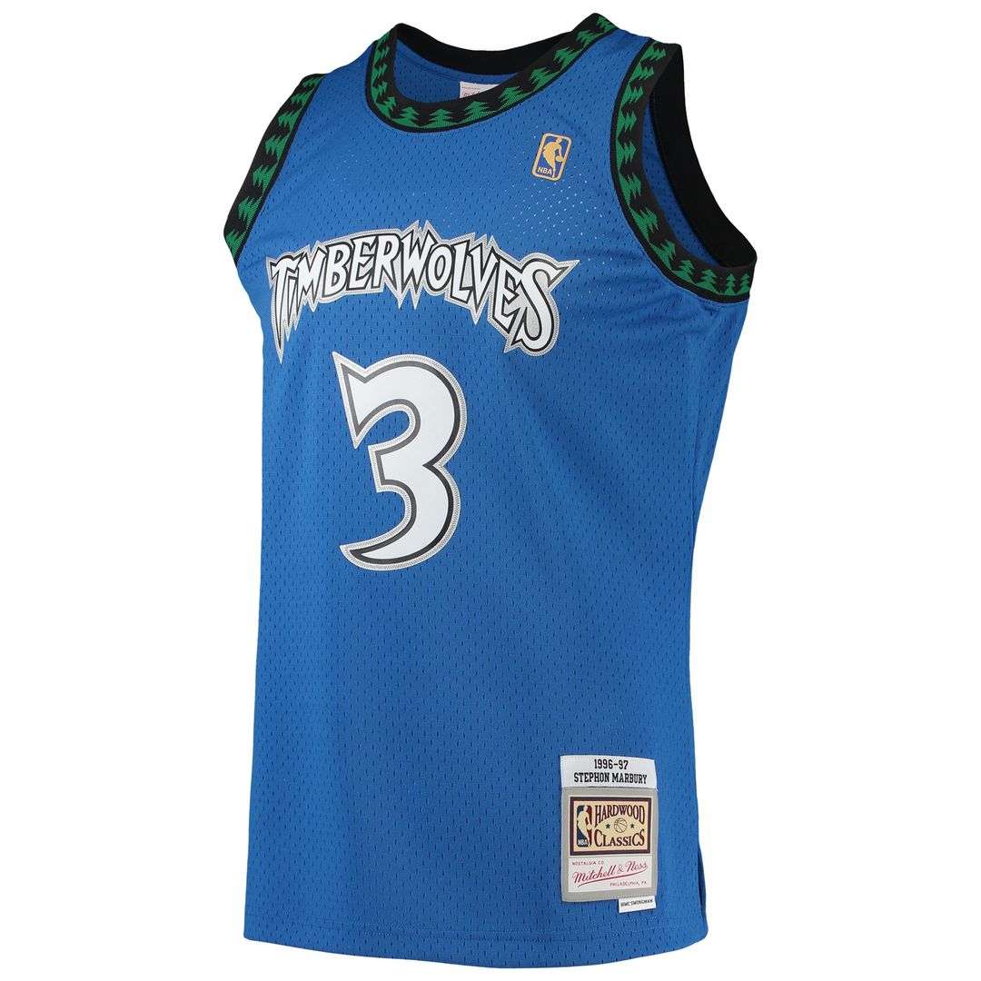Stephon Marbury Minnesota Timberwolves Mitchell & Ness 1996/97 Hardwood Classics Swingman Jersey - Blue Official NBA Team Apparel Basketball Fan Gear