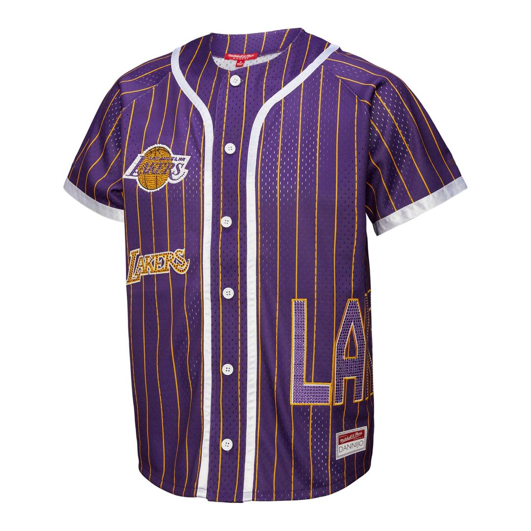 Los Angeles Lakers Mitchell & Ness x DANNIJO Women's Fashion Baseball Jersey - Purple Official NBA Team Apparel Basketball Fan Gear