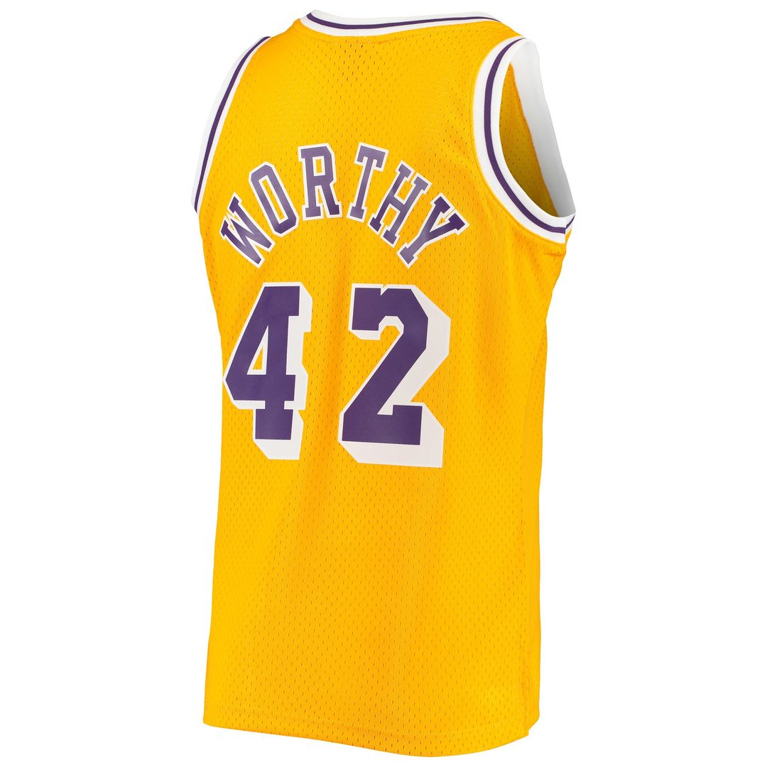 James Worthy Los Angeles Lakers Mitchell & Ness 1984/85 Hardwood Classics Swingman Jersey - Gold Official NBA Team Apparel Basketball Fan Gear