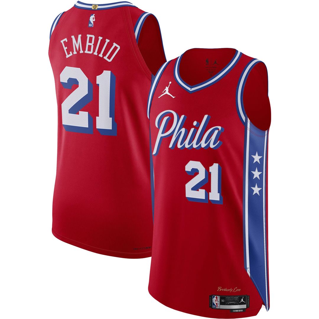 Joel Embiid Philadelphia 76ers Jordan Brand Authentic Player Jersey - Statement Edition - Red Official NBA Team Apparel Basketball Fan Gear
