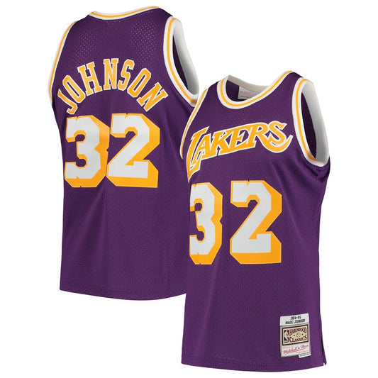 Magic Johnson Los Angeles Lakers Mitchell & Ness 1984/85 Hardwood Classics Swingman Jersey - Purple Official NBA Team Apparel Basketball Fan Gear