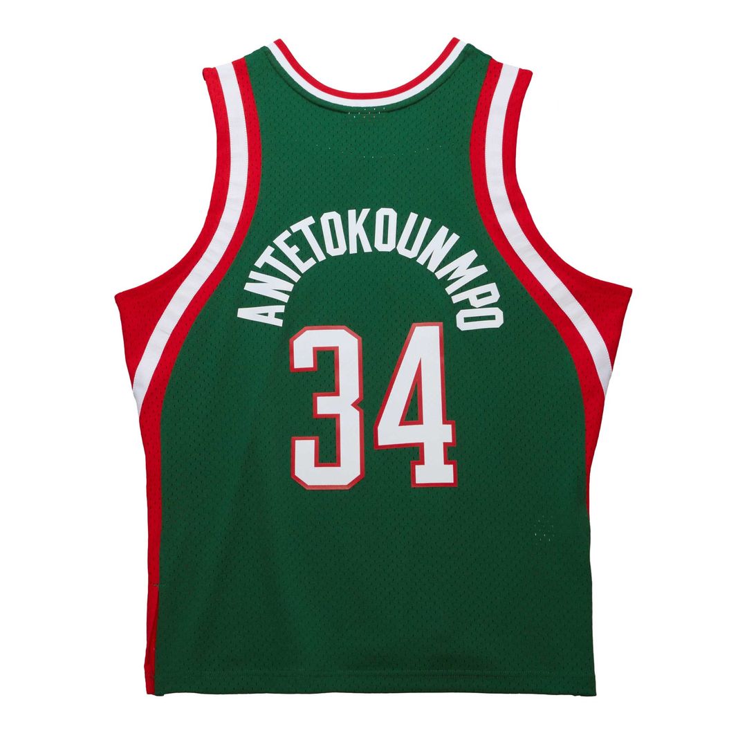 Giannis Antetokounmpo Milwaukee Bucks Mitchell & Ness 2013/14 Hardwood Classics Swingman Jersey - Hunter Green Official NBA Team Apparel Basketball Fa