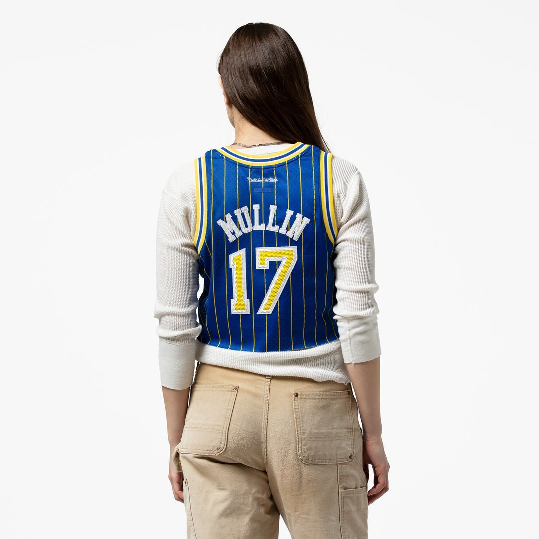 Chris Mullin Golden State Warriors Mitchell & Ness x DANNIJO Women's Fashion Cropped Basketball Jersey - Royal Official NBA Team Apparel Basketball Fa