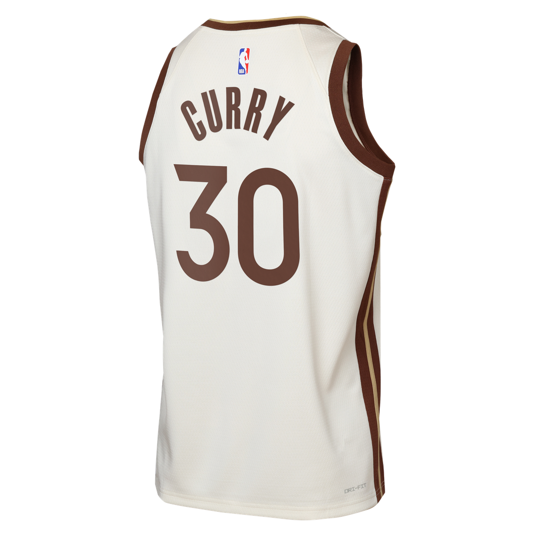 Stephen Curry Golden State Warriors Nike Youth Swingman Finished Badge Player Jersey - City Edition - Tan Official NBA Team Apparel Basketball Fan Gea