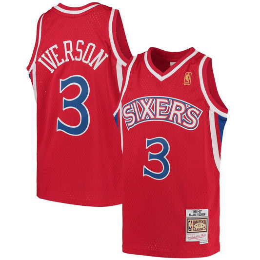 Allen Iverson Philadelphia 76ers Mitchell & Ness Youth 1996/97 Hardwood Classics Swingman Throwback Jersey - Red Official NBA Team Apparel Basketball