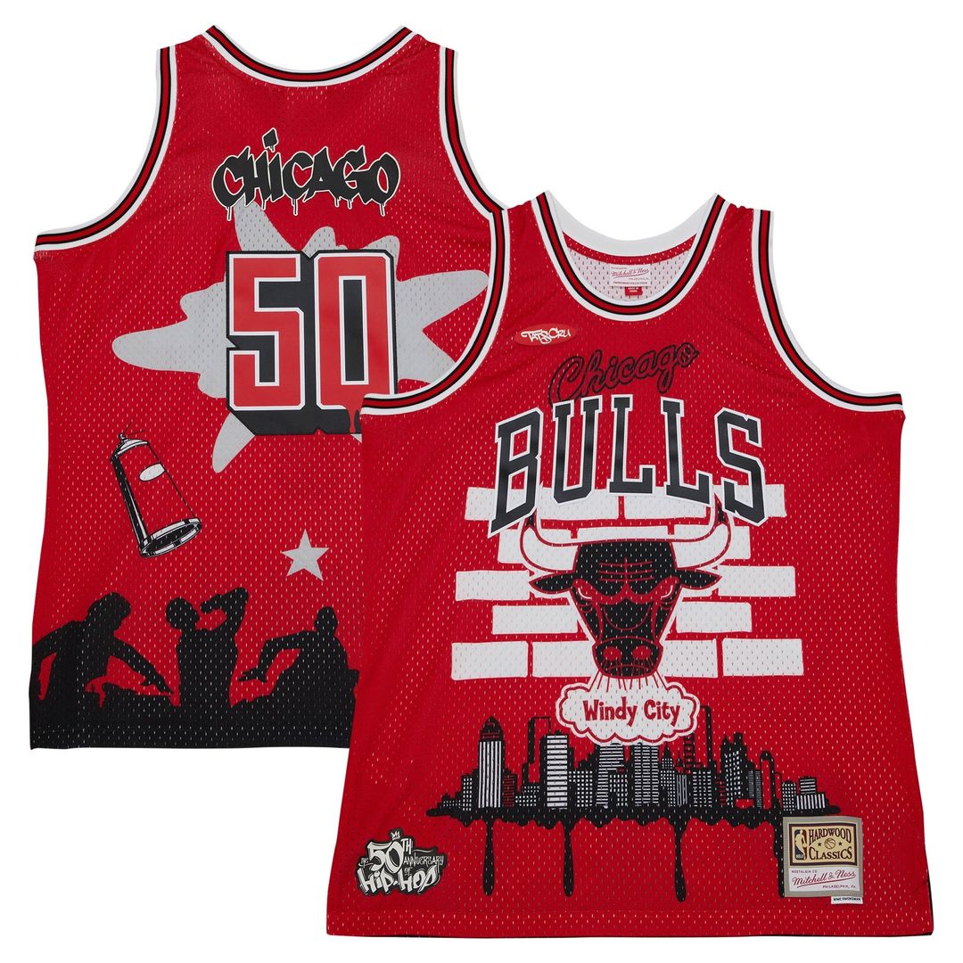 Chicago Bulls Mitchell & Ness x Tats Cru Hardwood Classics Fashion Jersey - Red Official NBA Team Apparel Basketball Fan Gear