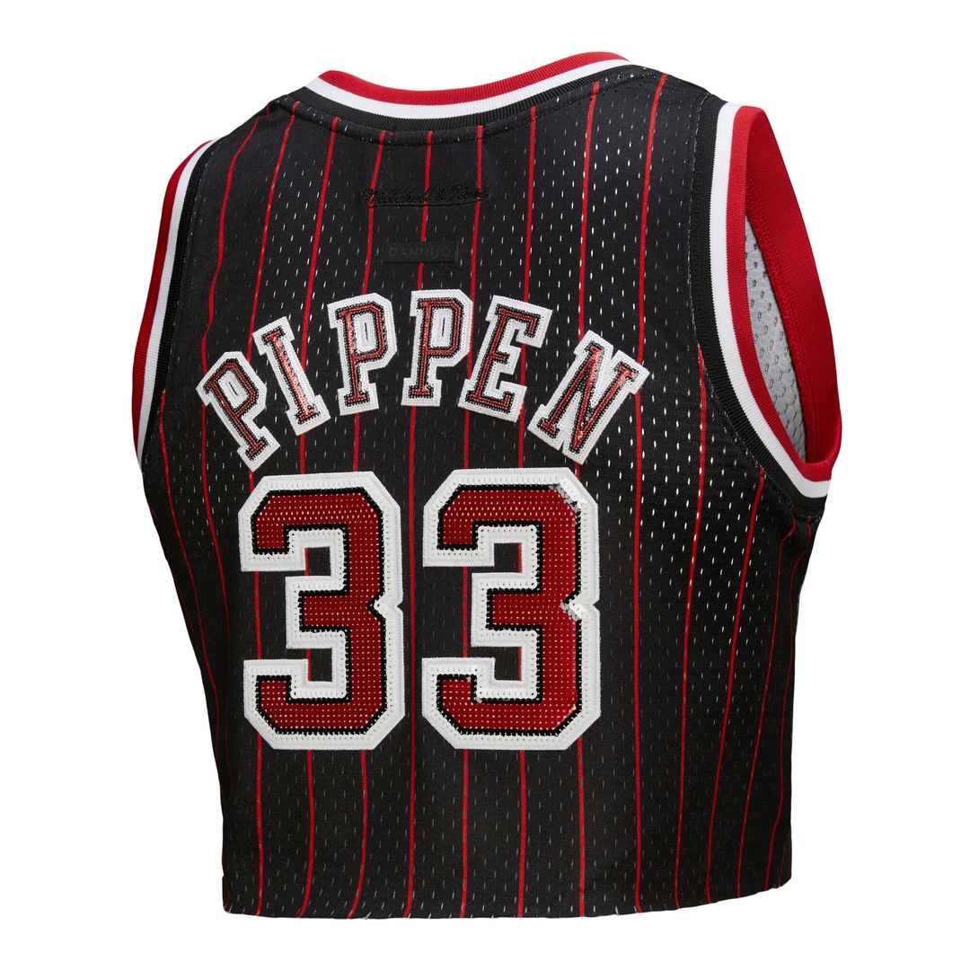 Scottie Pippen Chicago Bulls Mitchell & Ness x DANNIJO Women's Fashion Cropped Basketball Jersey - Black Official NBA Team Apparel Basketball Fan Gear