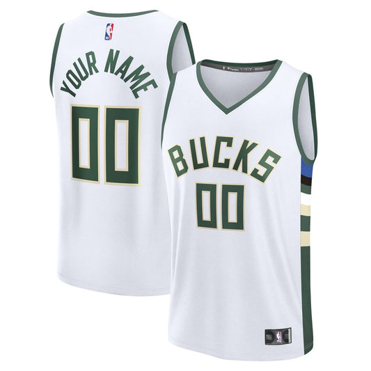 Milwaukee Bucks Fanatics Fast Break Custom Jersey - Association Edition - White Official NBA Team Apparel Basketball Fan Gear