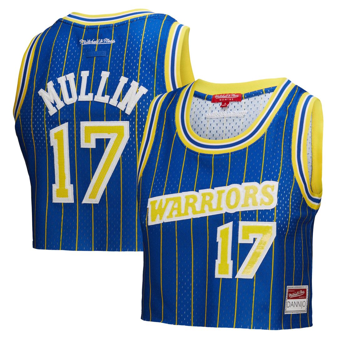 Chris Mullin Golden State Warriors Mitchell & Ness x DANNIJO Women's Fashion Cropped Basketball Jersey - Royal Official NBA Team Apparel Basketball Fa