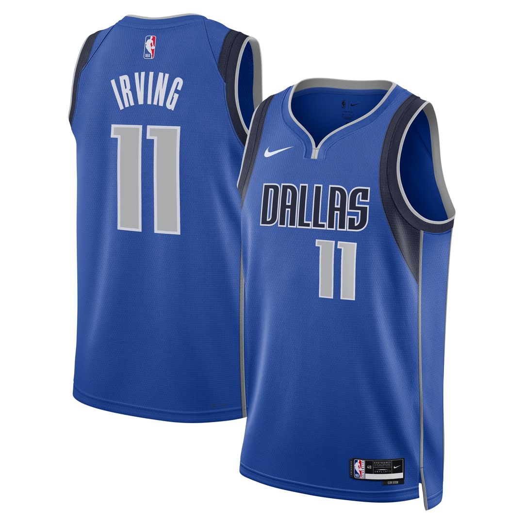 Kyrie Irving Dallas Mavericks Nike Unisex Badge Swingman Replica Jersey - Icon Edition - Blue Official NBA Team Apparel Basketball Fan Gear