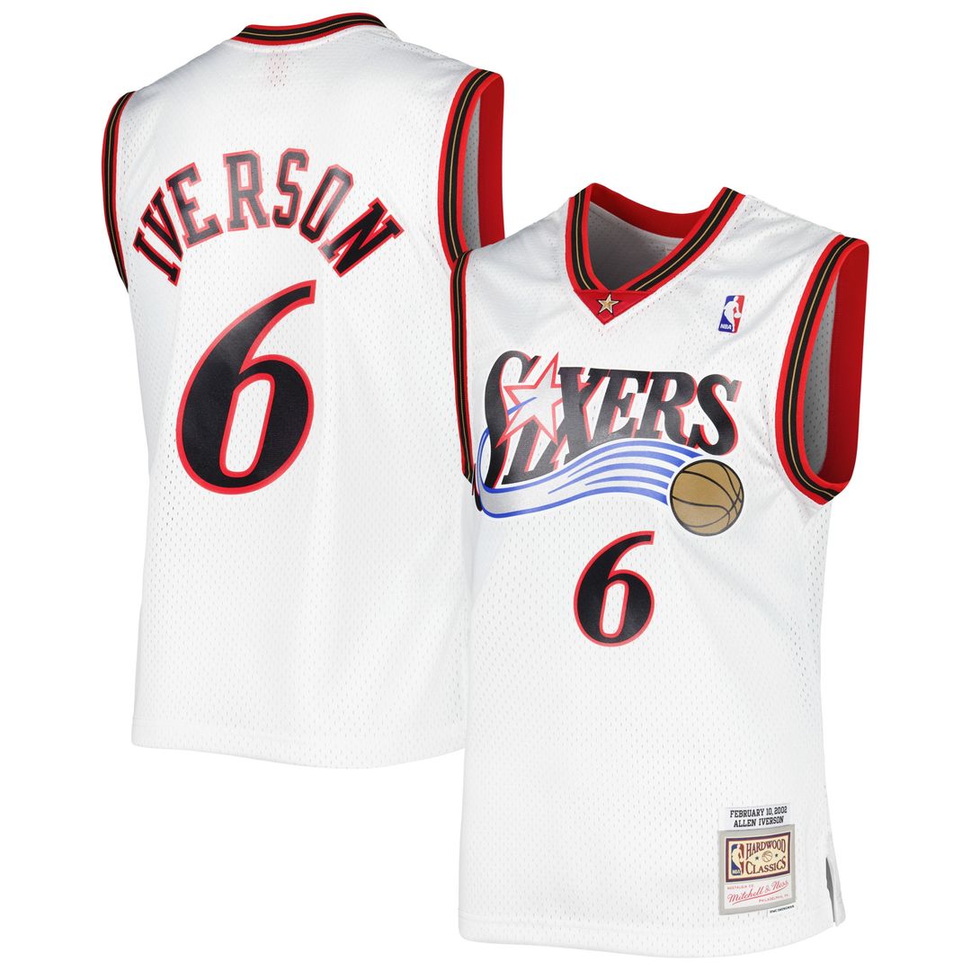 Allen Iverson Philadelphia 76ers Mitchell & Ness 2002/03 Hardwood Classics Swingman Jersey - White Official NBA Team Apparel Basketball Fan Gear
